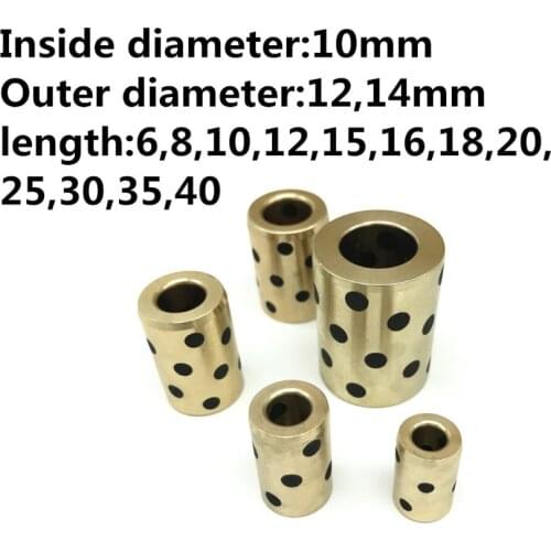 2pcs Inner diameter 10mm linear graphite copper set bearing copper bushing oil self-lubricating bearing JDB length 8-40mm