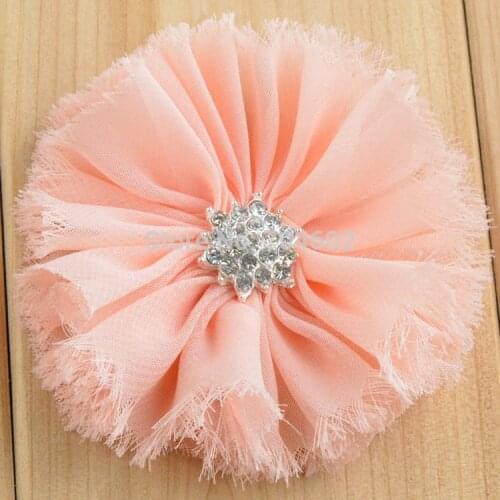 20pcs/lot Headdress Shabby Chiffon Flowers with CZ Diamond girl Headdress Flower For Hair Band Free Shipping FH41
