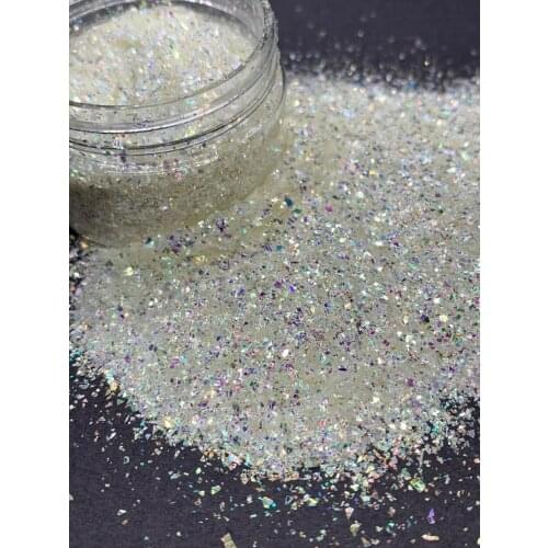 6 Colors Nail Glitter - 50g in 1 Irregular Glitter Shards Glass Paper Glitter White, Irregular small Cut 2*2mm Glitter, AURORA