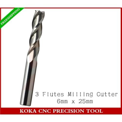 6mm*25mm,Freeshipping,CNC solid carbide end mill,Woodworking Router Bit,3 Flutes Spiral milling Cutter,MDF,PVC,acrylic,hardwood