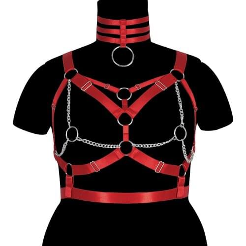 Body Chest Harness Metal Chain Accessories Busty Womens Fetish Lingerie Set Sexy Stocking Belt Female Punk Garter Edgy Clothes