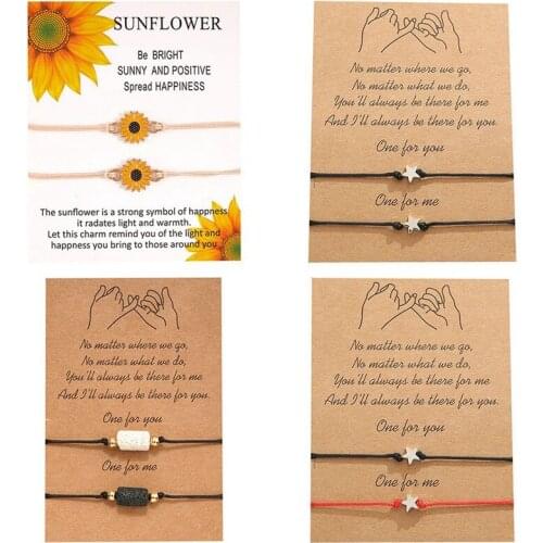 2Pcs/set Handmade Sunflower Five-pointed Star Charm Bracelet Thin Red Rope Thread String Bracelets For Men Women DIY Jewelry