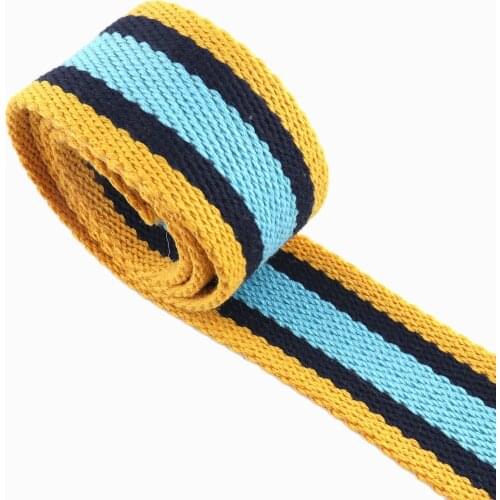Yellow blue stripe webbing heavy weight cotton soft Nylon webbing handbag strap belt polyester key fob webbing fabric dog collar