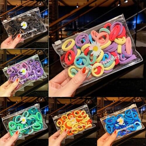 50/ Bag Kids Cute Candy Cartoon Solid Elastic Headband Girls Cute Elastic Band Kids Ponytail Hair Accessories Ladies Summer