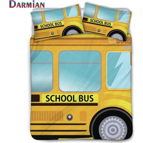 DARMIAN Hot Sale Bedding 3Pcs Set Cute Campus Car Pattern Quilt Cover Twin/Queen/King Size Comforter Duvet Cover and Pillowcase