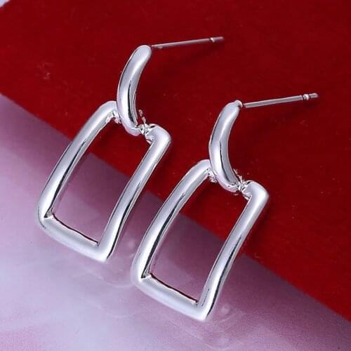 925 Jewelry Silver Color Wholesale Free Shipping Earrings For Women Big Square Earrings E057 /acwaiuda Acvaiuca