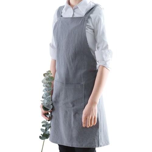 Cotton Linen Aprons Japanese Apron Cross Bandage Chef Pinafore Simplicity Bib Solid Color Kitchen Work Clothes X Shape Back