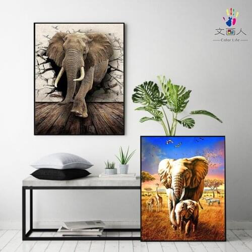 Paint by number art painting animal Elephant hand-painted color oil painting Living room bedroom Decorative paintings