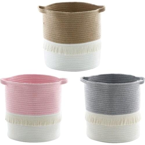 13” x 12” Cotton Rope Storage Basket Woven Foldable Sundries Clothes w/ Hand