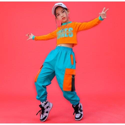 Jazz Dance Costumes Girls Hip Hop Navel Tops Hiphop Pants Suits Children Cheerleaders Costumes Modern Dance Rave Clothes DQS7106
