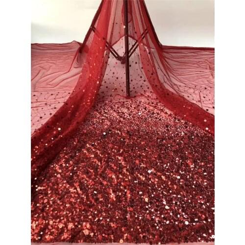 Nigerian Lace Fabric High Quality Sequin Lace Fabric red Embroidered Tulle African sequins Lace Fabric JRB-5.71102