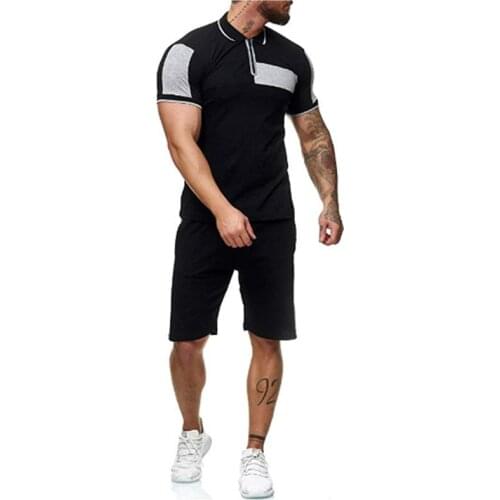 Summer tracksuit men Casual fashion mens sets Patchwork Short Sleeve T-shirt Shorts set sports suit men jogging Sportswear