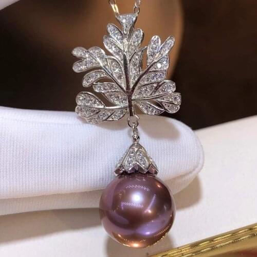 M131 Solid 925 Sterling Silver Round 12-13MM Nature Fresh Water Purple Pearls Pendants Necklaces for Women Fine Birthday Present