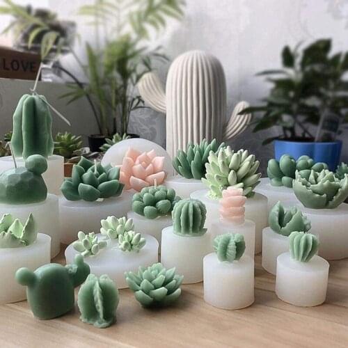 MLGB 4 Pcs Candle Silicone Molds Succulent Cactus Plants Resin Casting Mold for Making DIY Candle Soap and Epoxy Resin Crafts