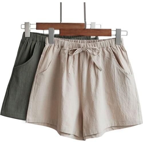 Fashion Summer Solid Color Women Casual High Waist Loose Cotton Linen Shorts 2020