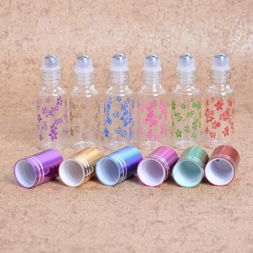 MUB - 5ML 100Pieces/Lot Portable Steel Roll-on Refillable Perfume Bottles Butterfly Printing Travel Mini Glass Bottle