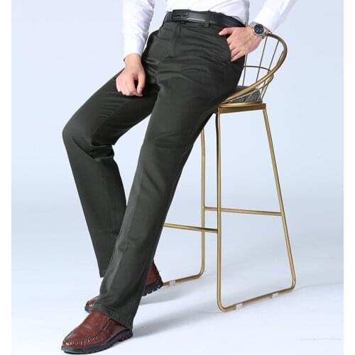 Autumn and winter satin stretch cotton mens casual pants Middle-aged mens high-grade waist wide straight long pants for Dad