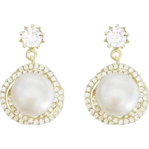 Summer new fashion micro pave cz white pearl inside fresh sea pearl beads dangle earring women cute girl trendy party jewelry