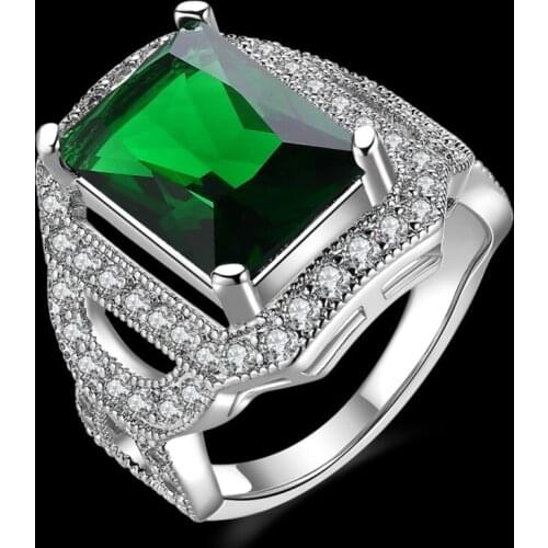 Wedding Ring Green Zircon White CZ Silver Color Fashion Jewelry Womens Rings Size 6 7 8 R2076