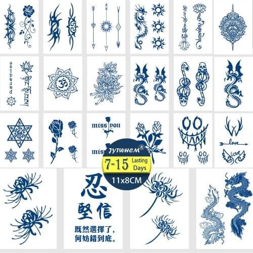 Waterproof Tattoo Stickers Juice Lasting Women Children Kids Temporary Fake Tattoo Flash Foot Face Neck Arm Leg Body Decorations