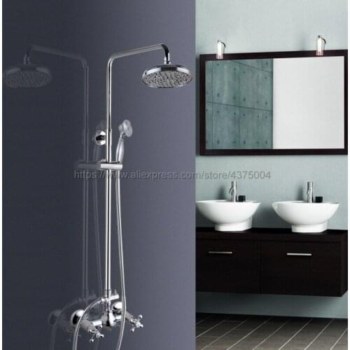 Polished Chrome Bathroom 8" Rainfall Shower Faucet Set Double Handle Bath Shower Mixer Taps Wall Mounted with Handshower Ncy305