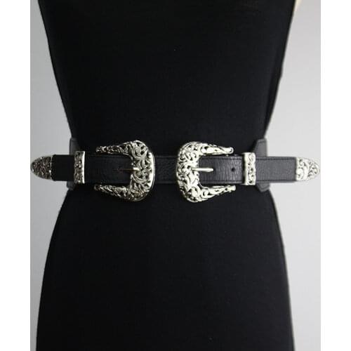 Belt punk double buckle joker waist belt female fashion dress sweater bundle waist waist seal tight