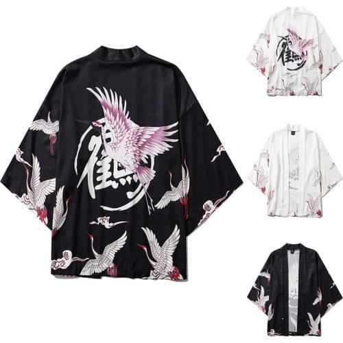 Kimono Shirts Mens Ink Painting Style Print Cardigan Blouse Summer Haori Yukata Male Samurai Costume Oversize Anime Robe
