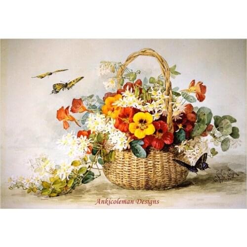 Needlework for embroidery DIY French DMC High Quality - Counted Cross Stitch Kits 14 ct Oil painting - Nasturtiums, Jasmine
