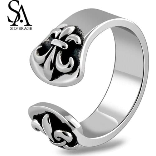SA SILVERAGE S925 Sterling Silver Hand Jewelry Silver Mens and Womens Open Flower Ring Fine Jewelry Wedding Rings for Couples