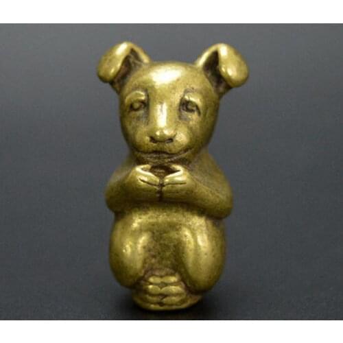 Collectable Chinese Brass Carved Animal Zodiac Dog Exquisite Small Statues