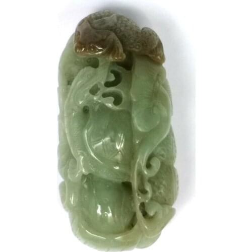 YIZHU CULTUER ART Certificate Collection China Hetian Jade Carving Jin Chan Dragon Turtle Pendant Decoration