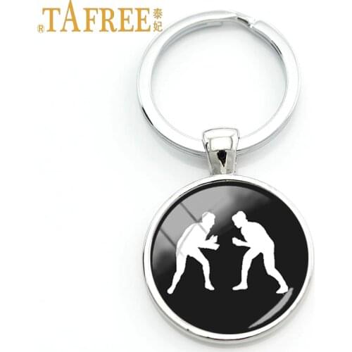 TAFREE Fashion Wrestling keychain student Gift Vintage Style Glass round pendant key chain ring holder jewelry WR09