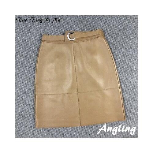 2020 Women Spring Genuine Real Sheep Leather Skirt E21