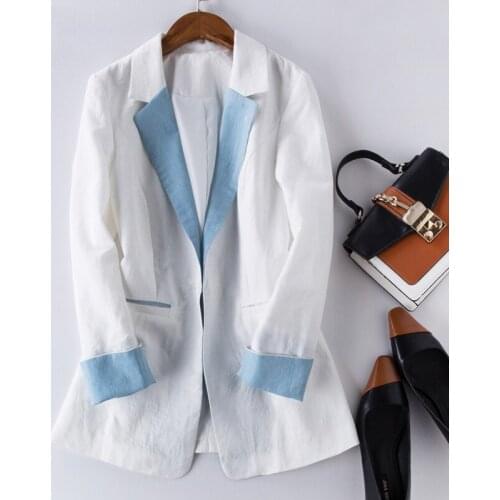 Spring White Casual Suits Women Cotton linen Blazer Jacket Women Business Suit Jaquetas Feminino Casaco Ladies Blazers Tops