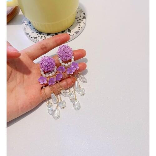 Korea Palace Style Crystal Flowers Tassel Drop Earrings for Women Baroque Vintage Holiday Jewelry Gifts Girls