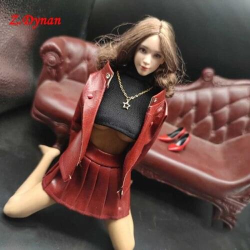 1/6 Scale female clothes leather coat PU plaid skirt Half-chested bottoming shirt necklace fit 12 inches tbl ph action figure