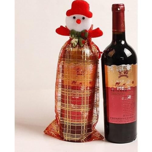 Red Wine Bottle Cover christmas gift bags cute snowman elk organza bag Xmas Dinner Party Table Decorations Christmas