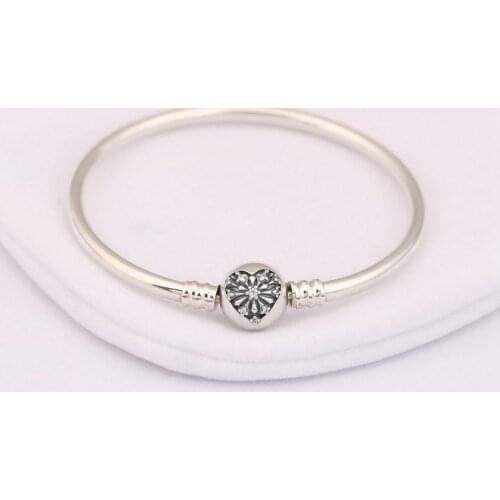 Authentic S925 Sterling Silver Bangles & Bracelets for Women Love Heart Snowflake Clasp Beads For Women fit Lady Jewelry