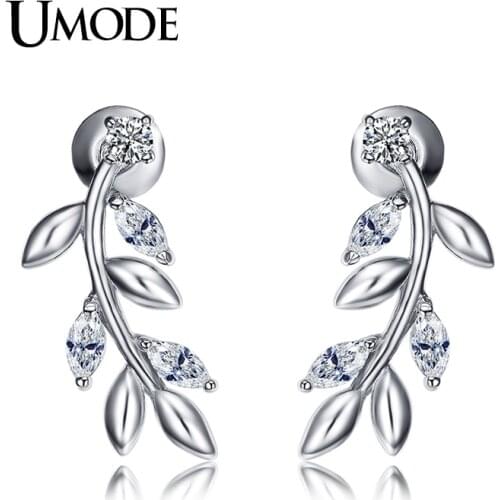 UMODE New Deigner Marquise CZ Zircon Leaf Stud Earrings for Women White Gold Color Christmas Gift Pendientes Mujer Moda AUE0307