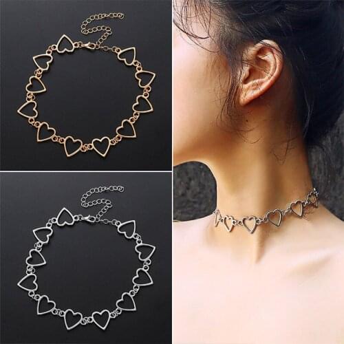 Hollow Korean Sweet Love Heart Choker Necklaces For Women Aesthetic Punk Collar Statement Necklace Clavicle Men Fashion Jewelry