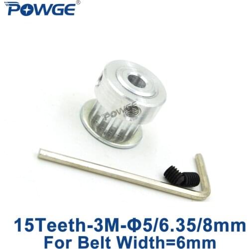 POWGE 1pcs 15 Teeth HTD 3M Timing Pulley Bore 5/6.35/8mm for Width 6mm 3M synchronous belt HTD3M Belt pulley Tooth 15Teeth 15T