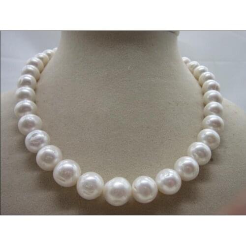 12-14MM CLASSIC SOUTH SEA WHITE ROUND PEARL NECKLACE 18INCH 14k