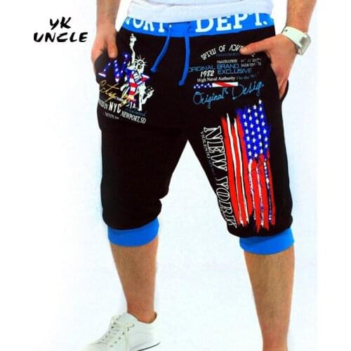 2016 Summer Casual White Mens America Flag Print Shorts Knee Length Straight Cotton Beach Shorts Fashion Men Short Pants,YKUNCLE