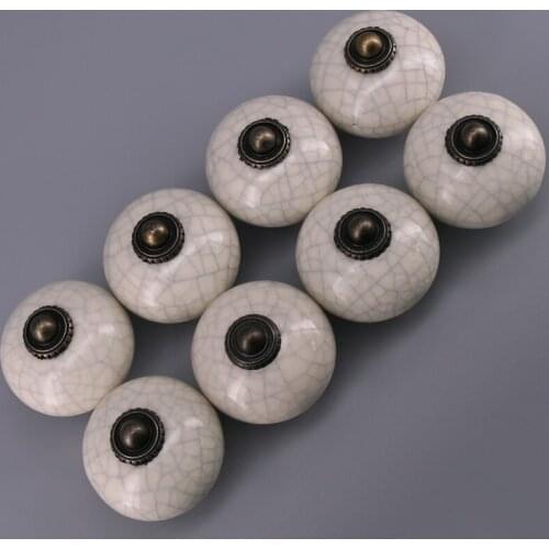 8pcs Crack Type Single Hole Ceramic Knobs Large Furniture Cabinet Kitchen Door Handles Antique Dresser Pulls