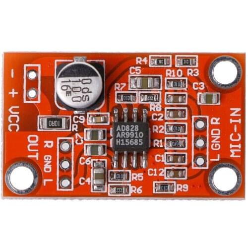 AD828 Stereo Dynamic Microphone Preamplifier Board MIC Preamp Module DC 3.8V-15V