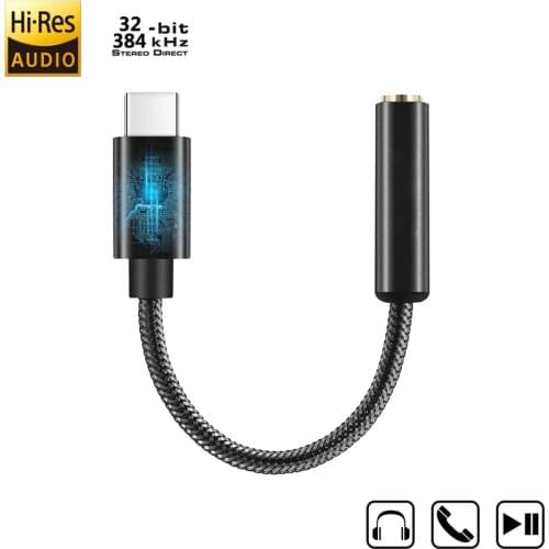 Hi-Res USB DAC Type C to 3.5mm Headphone Hifi Amplifier Adapter for Google Pixel 4 Surface Pro 7 Note 10 2012 iPad Pro