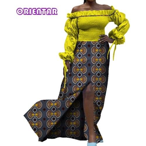 African Print Dresses Women Fashion Slash Neck Dashiki Dress Bazin Riche Wedding Party African Clothes Women Elastic WY8541