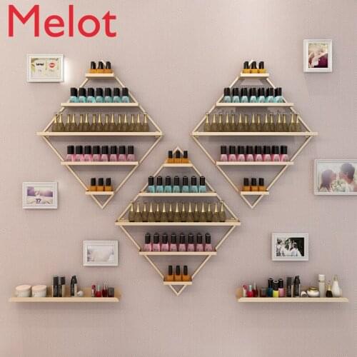 Diamond Shape Nordic Golden Nail Polish Shelf Set Nail Shop Display Stand Wall Hanging Cosmetics Shelf Nail Polish Display Rack
