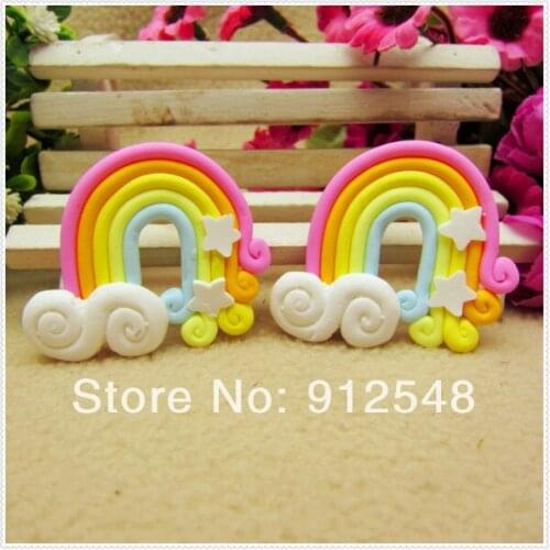 Free shipping 10 pcs/lot Rainbow flat back resin buttons,DIY handmade materials,Phone decorations,QB80