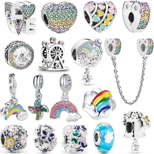 Rainbow Flower Windmill DIY Beads Suitable for Original Pandora Charm Bracelet Ladies European Jewelry Making